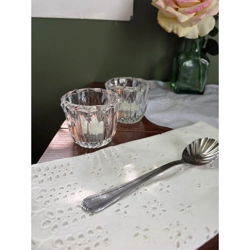 Set of 2 Vintage Pressed Glass Votive Candle Holders, Faceted